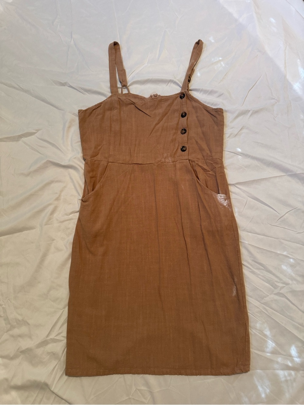 Midi Tank Dress with Button-Accent Front in Tan